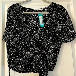 Faux Wrap Cropped Blouse